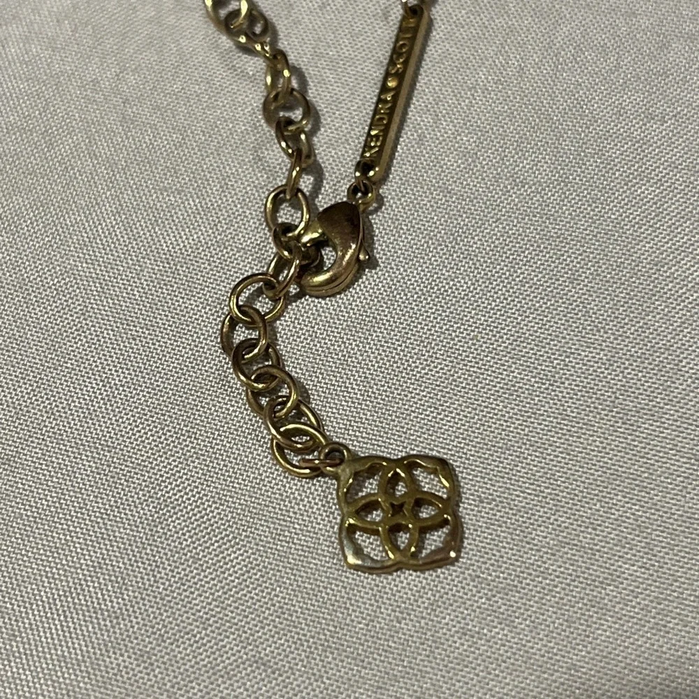 Kendra Scott Signed Gold Tone Pink Quartz  Cable Chain Adj Necklace